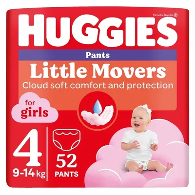 Підгузки-трусики Huggies Pants Little Movers для дівчаток розмір 4, 9-14 кг, 52 шт