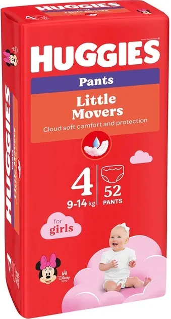 Підгузки-трусики Huggies Pants Little Movers для дівчаток розмір 4, 9-14 кг, 52 шт