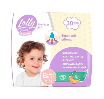 Підгузки Lolly Premium Soft Extra large дитячі, розмір 6, 16+ кг, 30 шт