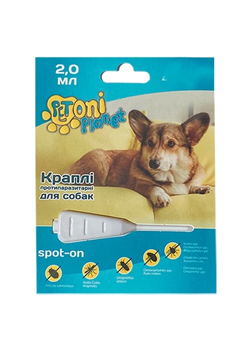Капли Petoni Planet противопаразитарные 3-х компонентные, для собак 10-25 кг по 2 мл, 1 пипетка