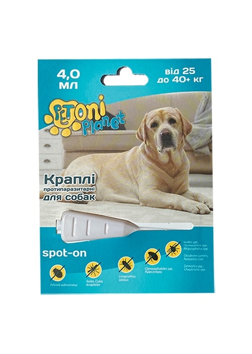 Капли Petoni Planet противопаразитарные 3-х компонентные, для собак 25-40 кг по 4 мл, 1 пипетка
