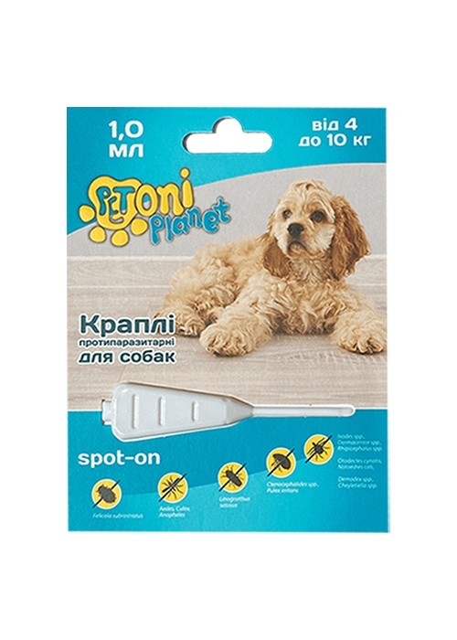 Капли Petoni Planet противопаразитарные 3-х компонентные, для собак 4-10 кг по 1 мл, 1 пипетка