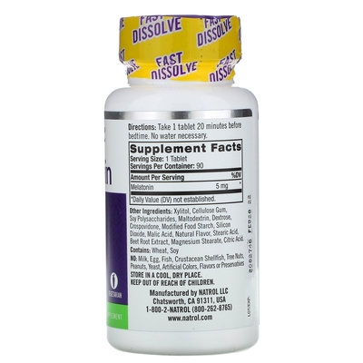 Мелатонин Natrol Melatonin быстрорастворимый вкус клубники 5 мг, 90 таблеток