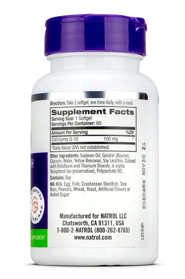 Коензим Natrol CoQ -10 100 mg, 60 капсул