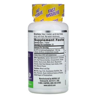 Натуральная добавка Natrol 5-HTP 100 mg F/D, 30 таблеток