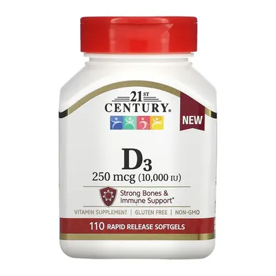 Вітамін Д3 21st Century Vitamin D3 10 000 МО (250 мкг), 110 м'яких капсул