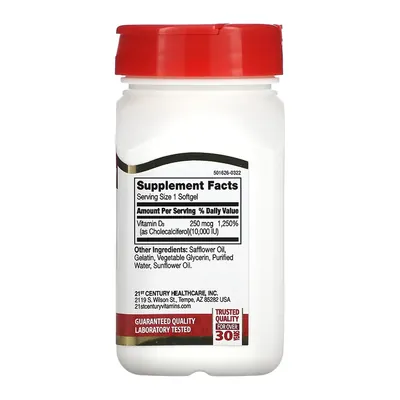 Вітамін Д3 21st Century Vitamin D3 10 000 МО (250 мкг), 110 м'яких капсул