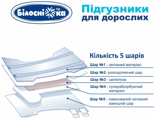 Подгузники для взрослых «Білосніжка», размер XL (110-160 см), 18 штук
