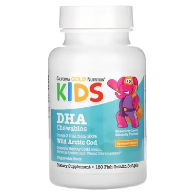Риб'ячий жир для дітей California Gold Nutrition Kids DHA Chewables полунично-лимонний смак, капсули жувальні №180