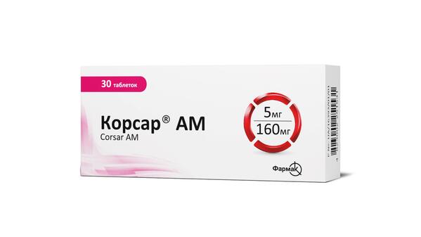 Корсар АМ таблетки, п/плен. обол. по 5 мг/160 мг №30 (10х3)