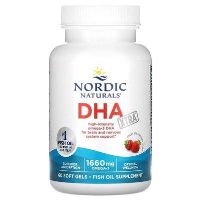 Докозагексаеновая кислота Nordic Naturals DHA Xtra клубника, 1000 мг, 60 капсул