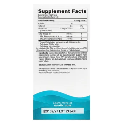 Омега та вітамін Д3 Nordic Naturals Ultimate Omega-D3, 120 гелевих капсул