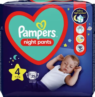 Підгузки-трусики Pampers Night Pants дитячі розмір 4, 9-15 кг, нічні, 25 шт