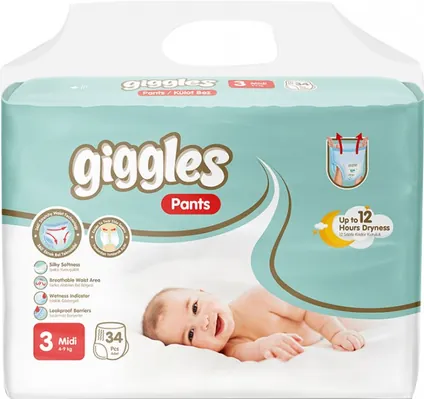 Підгузки-трусики Giggles Midi дитячі, розмір 3, 4-9 кг, 34 шт