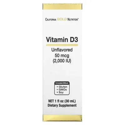 Вітамін Д3 California Gold Nutrition Vitamin D3 50 mcg (2000 IU) без смаку, 30 мл