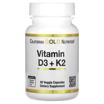 Витамин D3 + K2 California Gold Nutrition Vitamin D3 + K2 веганские капсулы №60