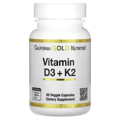 Вітамін Д3 та К2 California Gold Nutrition Vitamin D3 + K2 вег. капсули №60