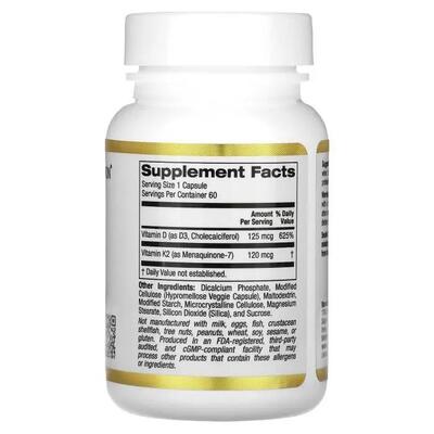 Витамин D3 + K2 California Gold Nutrition Vitamin D3 + K2 веганские капсулы №60