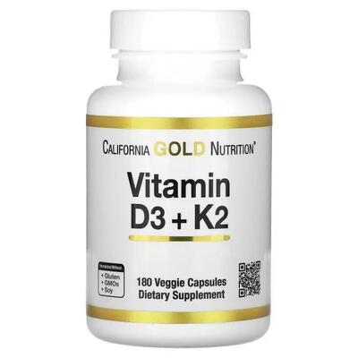 Витамин D3 + K2 Калифорния Gold Nutrition Vitamin D3 + K2 веганские капсулы №180