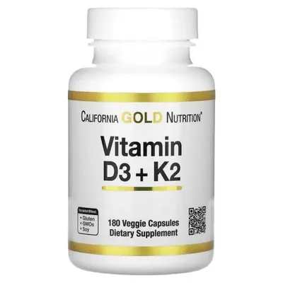Вітамін Д3 та К2 California Gold Nutrition Vitamin D3 + K2 вег. капсули №180