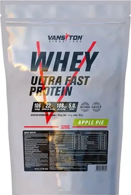 Протеїн сироватковий концентрат Vansiton Ultra Fast Protein, яблучний пиріг, 3,2 кг
