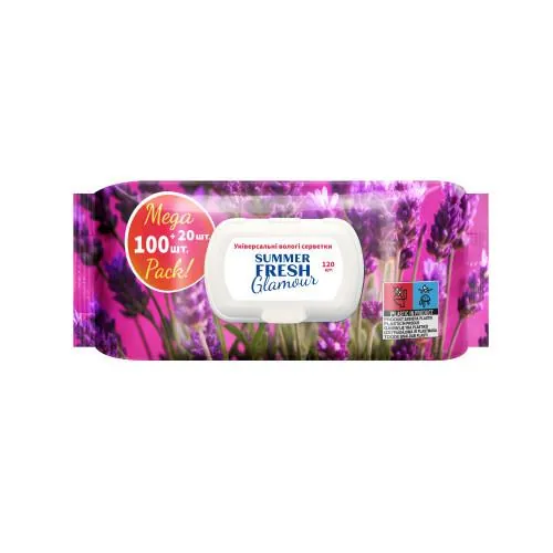 Серветки вологі Summer Fresh Glamour з клапаном, 120 шт