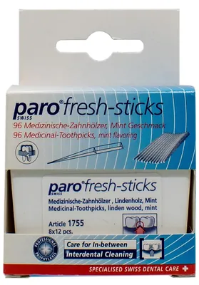 Зубочистки Paro Swiss fresh-sticks медичні з ментолом, 96 шт