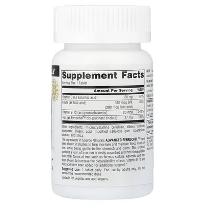 Залізо Source Naturals Advanced Ferrochel 27 мг, 90 таблеток