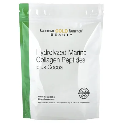 Морський колаген з какао California Gold Nutrition Hydrolyzed Marine Collagen Peptides plus Cocoa, 206 г