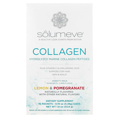Морской коллаген с гиалуроновой кислотой и витамином С Solumeve Hydrolyzed marine plus Vitamin C and Hyaluronic Acid, 10 пакетиков