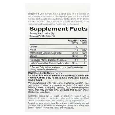 Морской коллаген с гиалуроновой кислотой и витамином С Solumeve Hydrolyzed marine plus Vitamin C and Hyaluronic Acid, 10 пакетиков