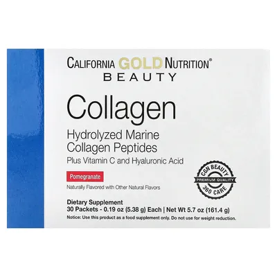 Пептиди колагену з вітаміном C та гіалуроновою кислотою California Gold Nutrition Collagen гранат, 30 пакетиків