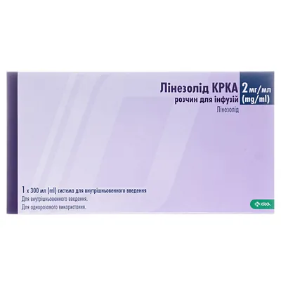 Лінезолід КРКА розчин д/інф. 2 мг/мл по 300 мл №1 у сист. д/введ. в/в в пак.