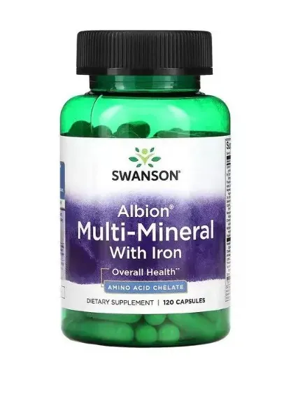 Мультимінерали із залізом Swanson Albion Multi-Mineral with Iron капсули №120