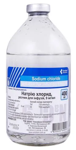 Натрію хлорид розчин д/інф. 9 мг/мл по 400 мл у пляш.