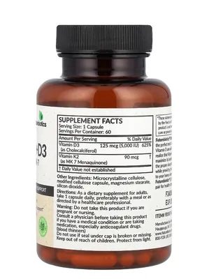 Вітамін Д3 + К2 Futurebiotics Vitamin D3 + К2 5000 МО/90 мкг, 60 капсул