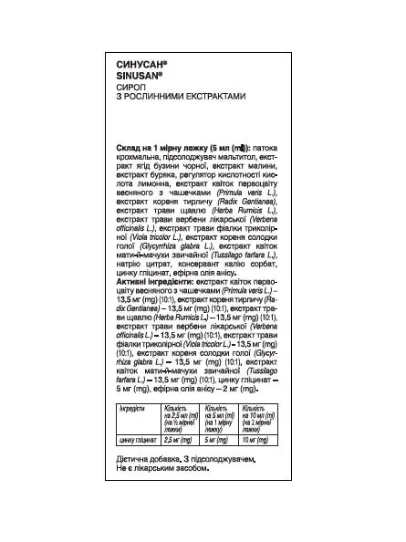 Синусан з рослинними екстрактами сироп, 100 мл