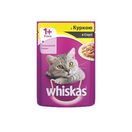 Корм влажный для кошек Whiskas 1+ с курицей в соусе, 100 г