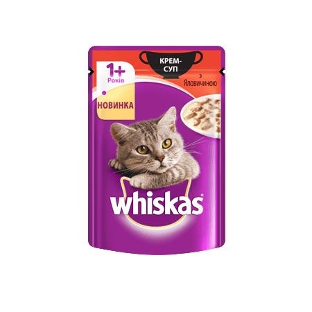Корм влажный для кошек Whiskas крем-суп с говядиной, 85 г