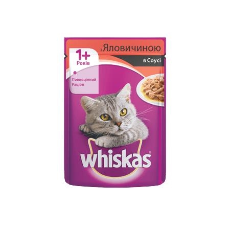 Корм влажный для кошек Whiskas с говядиной в соусе, 100 г