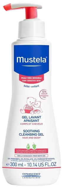 Гель для волосся та тіла Mustela Bebe очищуючий для чутливої шкіри, 300 мл