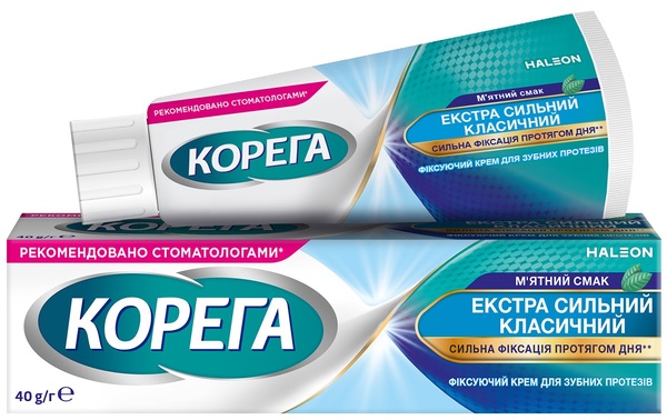 Крем фіксуючий для зубних протезів Корега (Corega) Екстра Сильний Класичний М'ятний Смак, 40 г