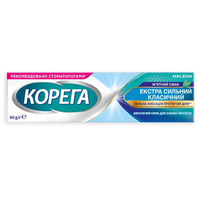 Крем фиксирующий для зубных протезов Корега (Corega) Экстра Сильный Классический Мятный Вкус, 40 г