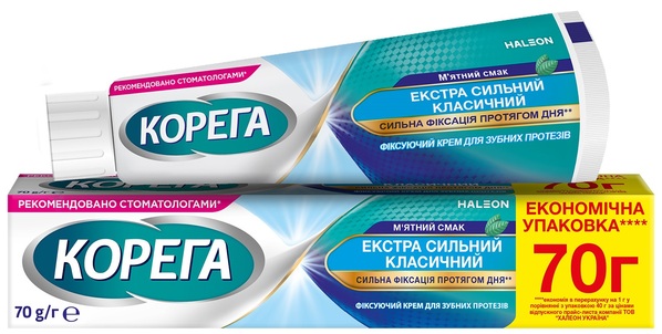 Крем фіксуючий для зубних протезів Корега (Corega) Екстра Сильний Класичний М'ятний Смак, 70 г