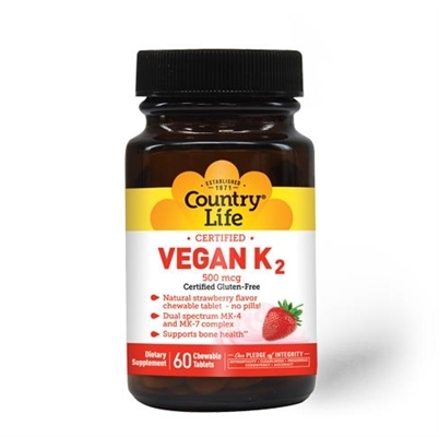 Витамин К2 Country Life Vegan K2 500 мкг, 60 капсул