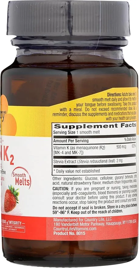 Вітамін К2 Country Life Vegan K2 500 мкг, 60 капсул