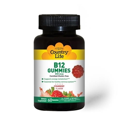 Витамин В12 Country Life Vitamin B12, клубника, 60 жевательных конфет