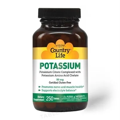Калій Country Life Potassium 99 мг, 250 таблеток