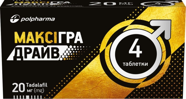 Максігра драйв таблетки, в/плів. обол. по 20 мг №4