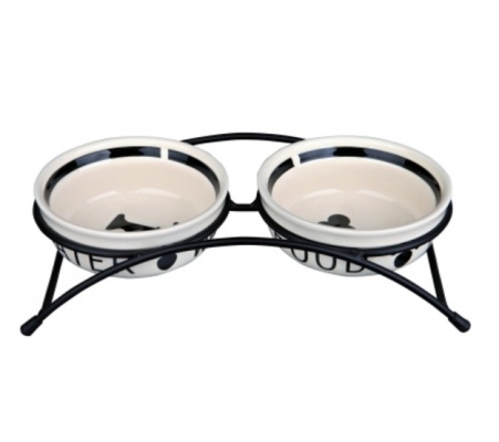 Миски для собак Trixie 24640 Eat on Feet керамические на металической подставке белый/чёрный 2 х 0,25 л/13 см
